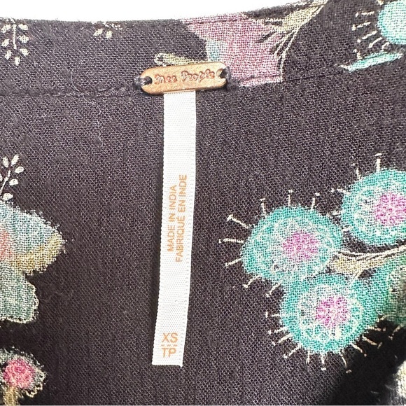 Free People Just the Two of Us Tunic Top Black + Pink Floral Laser Cut Boho - Picture 8 of 9